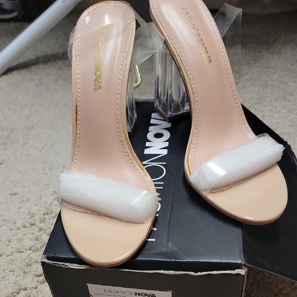 Fashion Nova Women's Clear Strap Heels - Cream